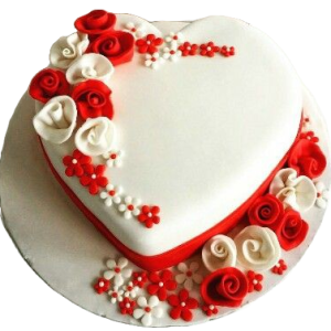 Red & White Roses on Heart cake