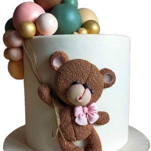 Joyful Teddy with Colorful Balloons Cake