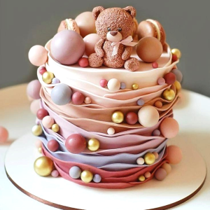 Ruffles Macarons Teddy Cake