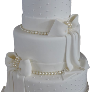 White Pearl & Ribbon Wedding Cake