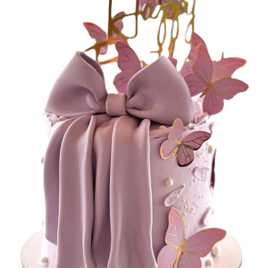Pink Flush Bow Butterfly Cake