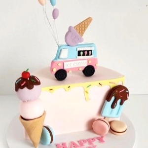 Ice-cream Truck Half Birthday Cake