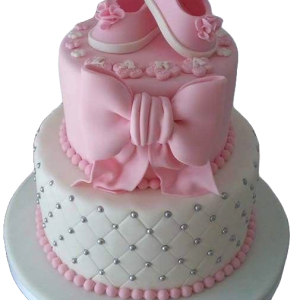 Pink Bow Baby Shoe Cake