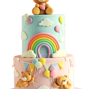 Teddy's Colorful Rainbow Cake