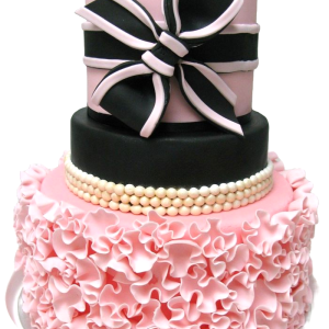 Pink ruffles & Black ribbon Cake