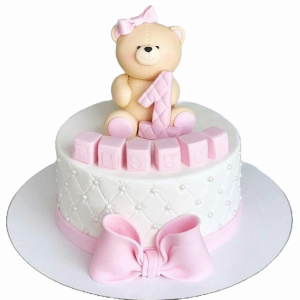 Teddy with Pink Bow Cake