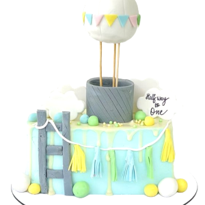 Blue Hot air Balloon Half birthday Cake