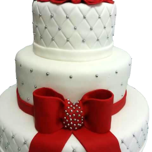 Red Bow Wedding Cake