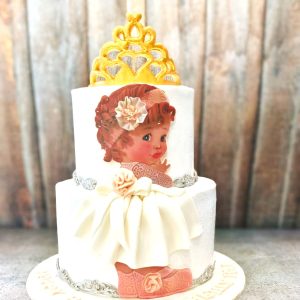 Baby girl in white Crown cake