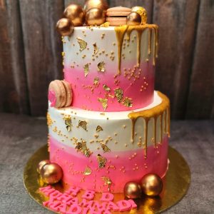 2tier golden balloon cake