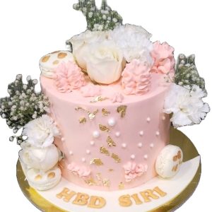 Peach floral macaron cake