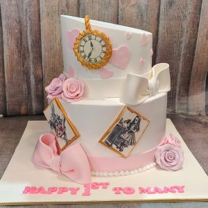Pink and White Bow Cake