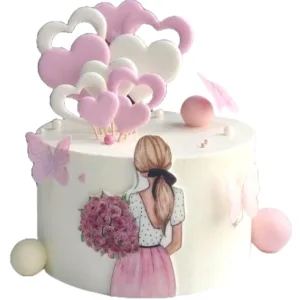 Girl with Bouquet Cake