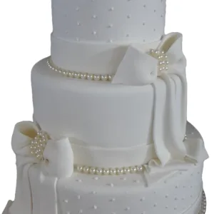 White Pearl & Ribbon Wedding Cake