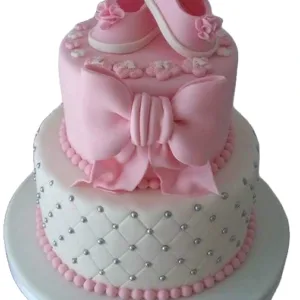 Pink Bow Baby Shoe Cake