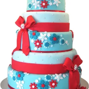 Turquoise and Red Ribbon Wedding Cake