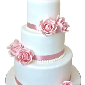 Pearl & Pink Rose Wedding Cake