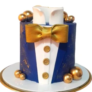 Blue & Gold Tuxedo Cake