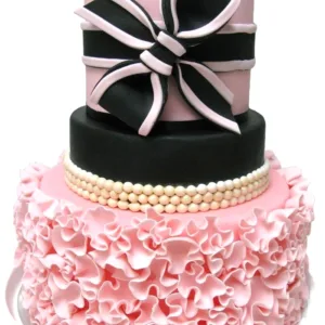 Pink ruffles & Black ribbon Cake