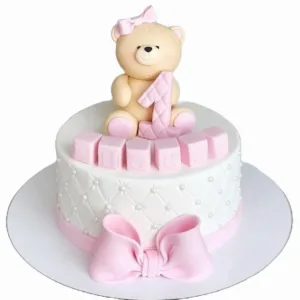 Teddy with Pink Bow Cake